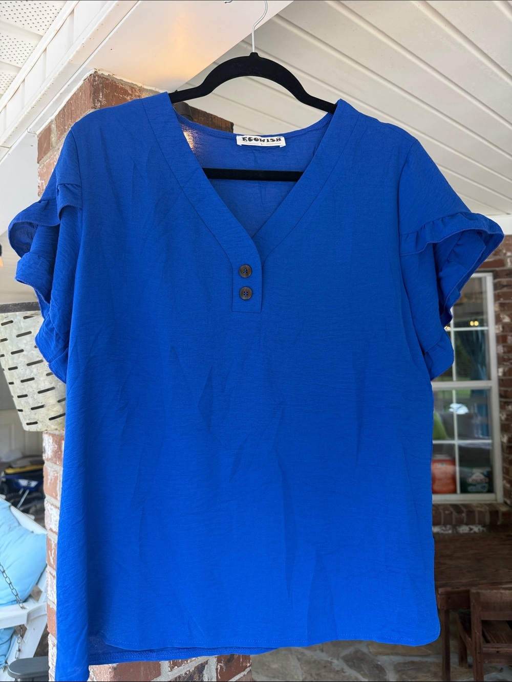 Ecowish Women's Royal Blue V-Neck Ruffle Sleeve Blouse